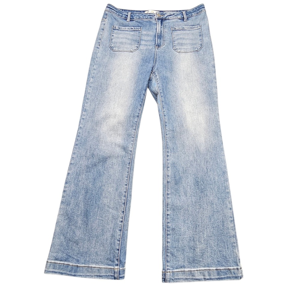 Freckled Poppy x Risen Jeans Sz 1XL Light Wash High Rise Boot Cut Patch Pocket